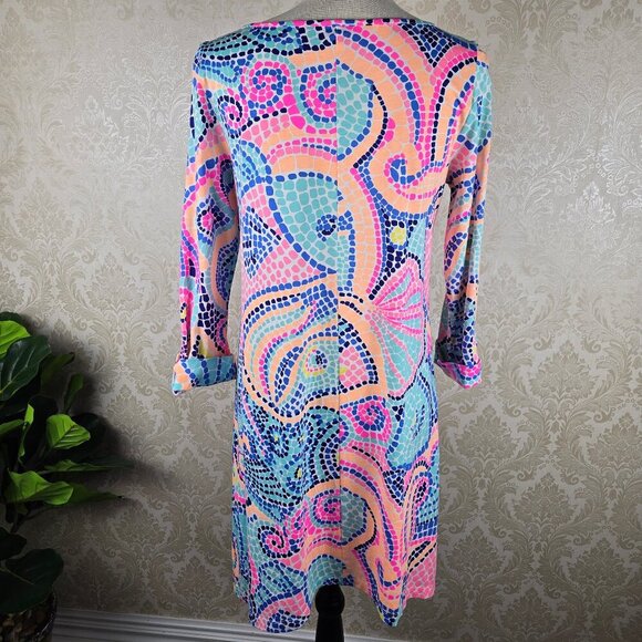 Lilly Pulitzer Size Med Multicolor Dot A-Line Casual Dress Fish Seashell Pattern - Picture 7 of 12